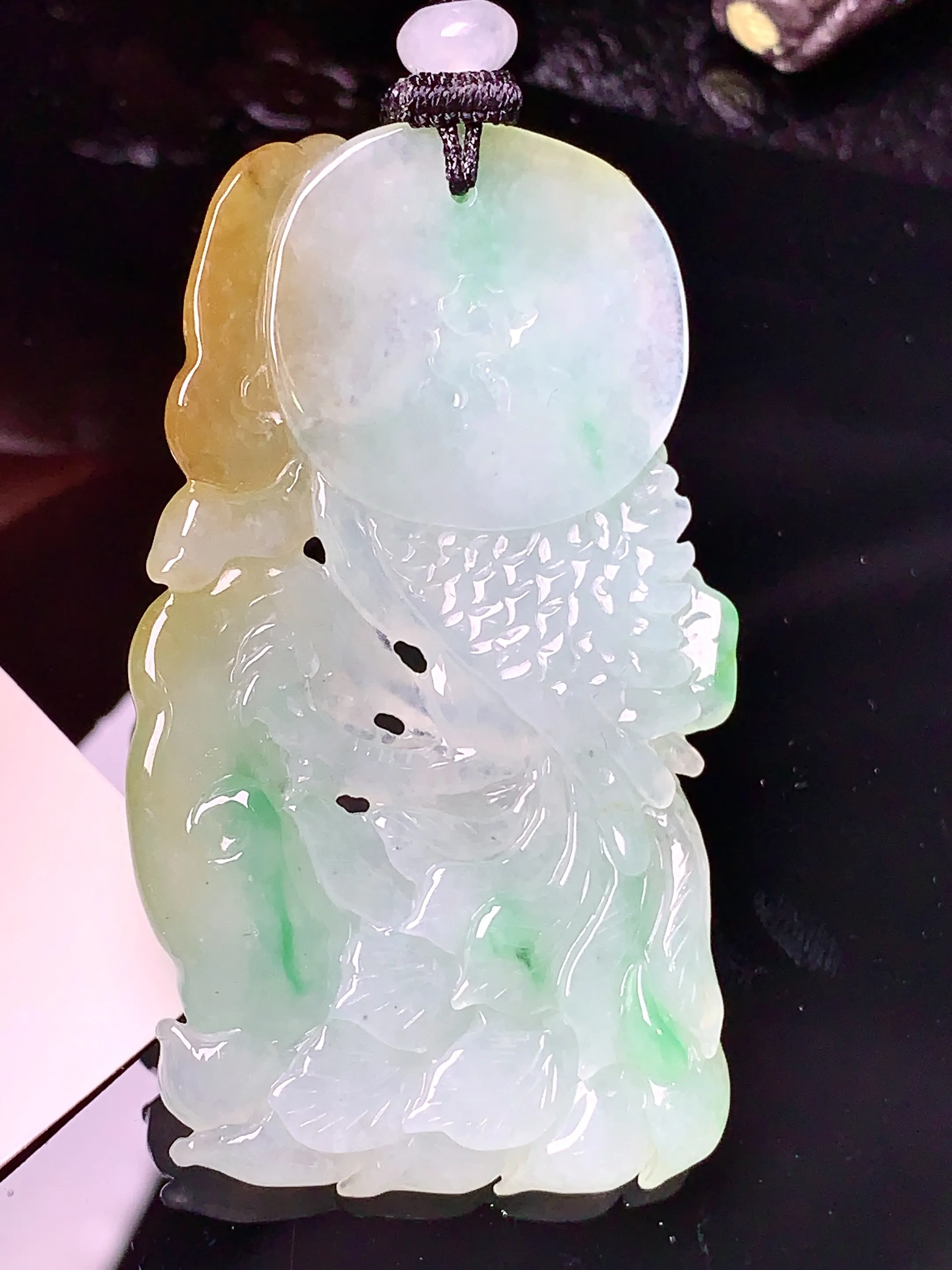 飘黄绿凤凰吊坠 玉质细腻 色泽清新艳丽 整体尺寸56.6*33*6.5