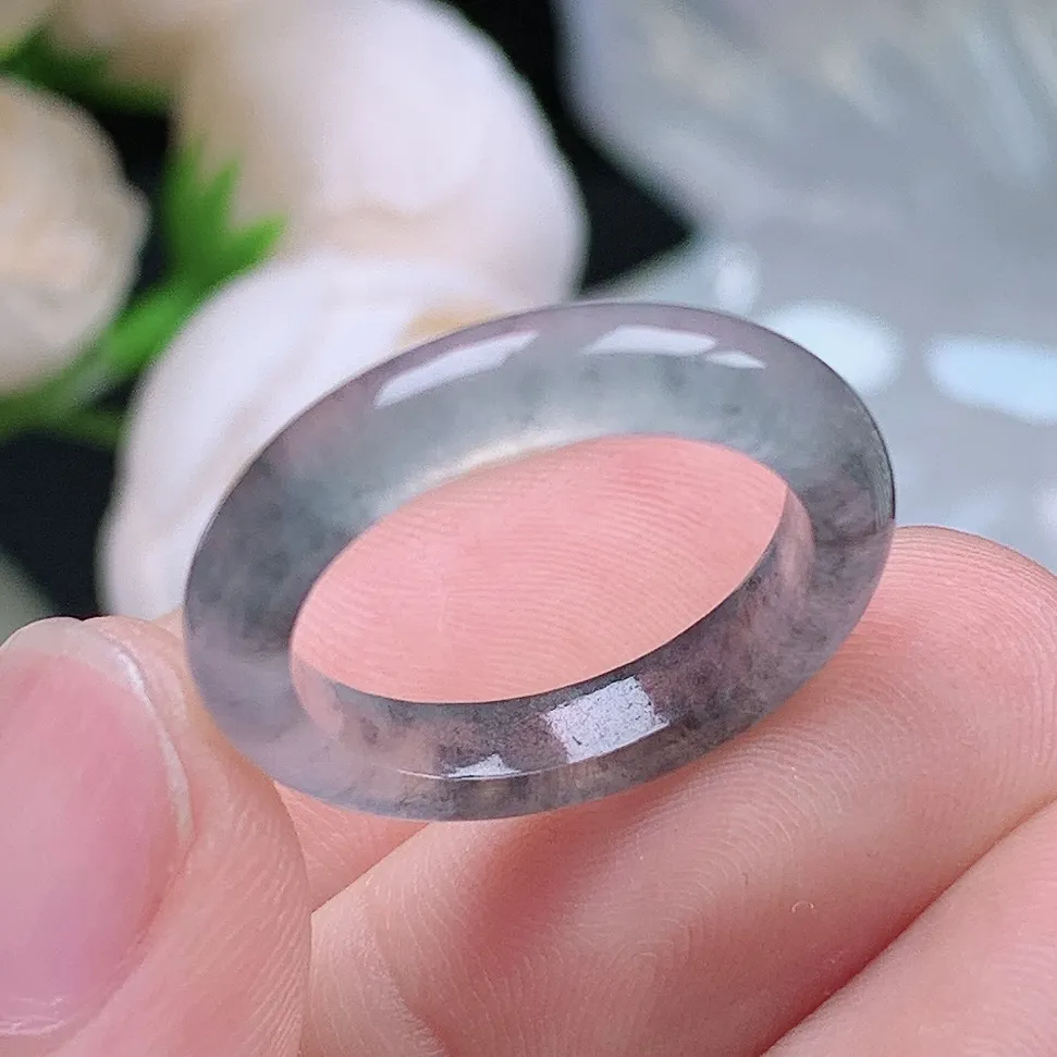 缅甸老坑冰种翡翠水润起胶冰乌鸡戒指玉指环  水润通透 尺寸：17.3-3.9-3.4mm 号圈口6S