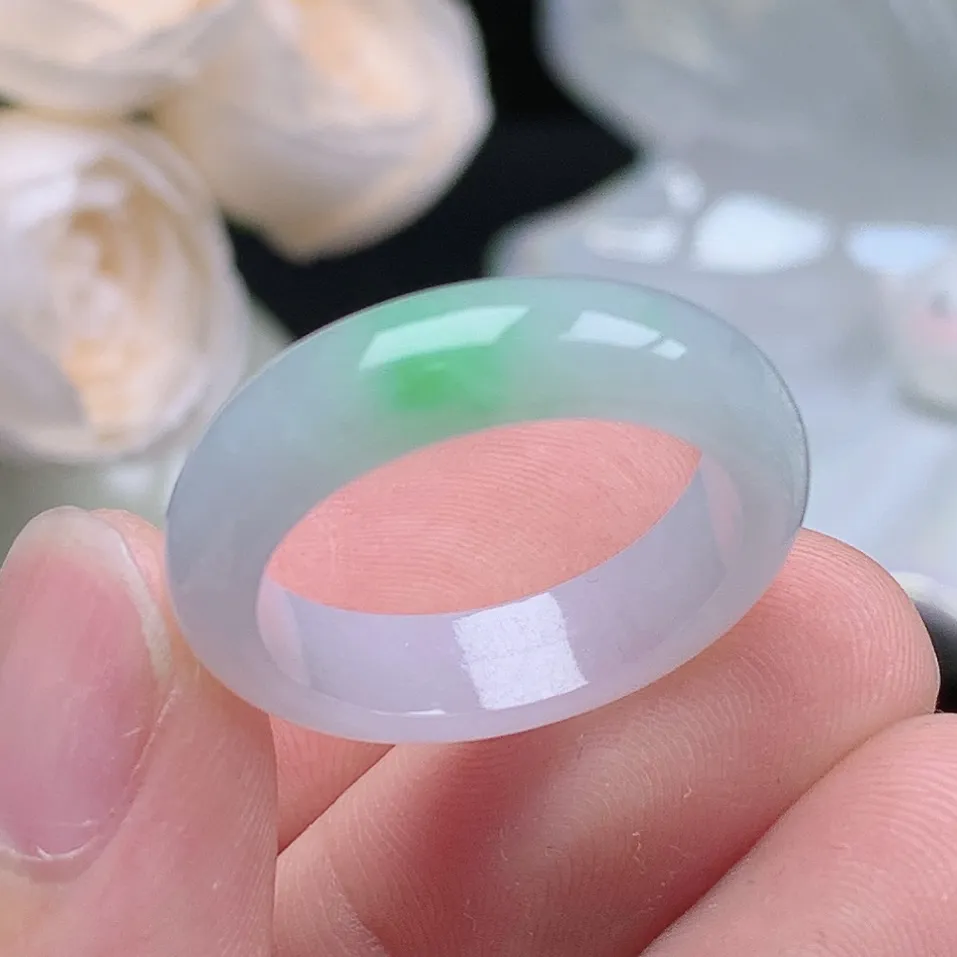 缅甸老坑种翡翠水润起胶飘绿戒指玉指环  水润通透 尺寸：19.1-6-3.5mm 20号圈口6S