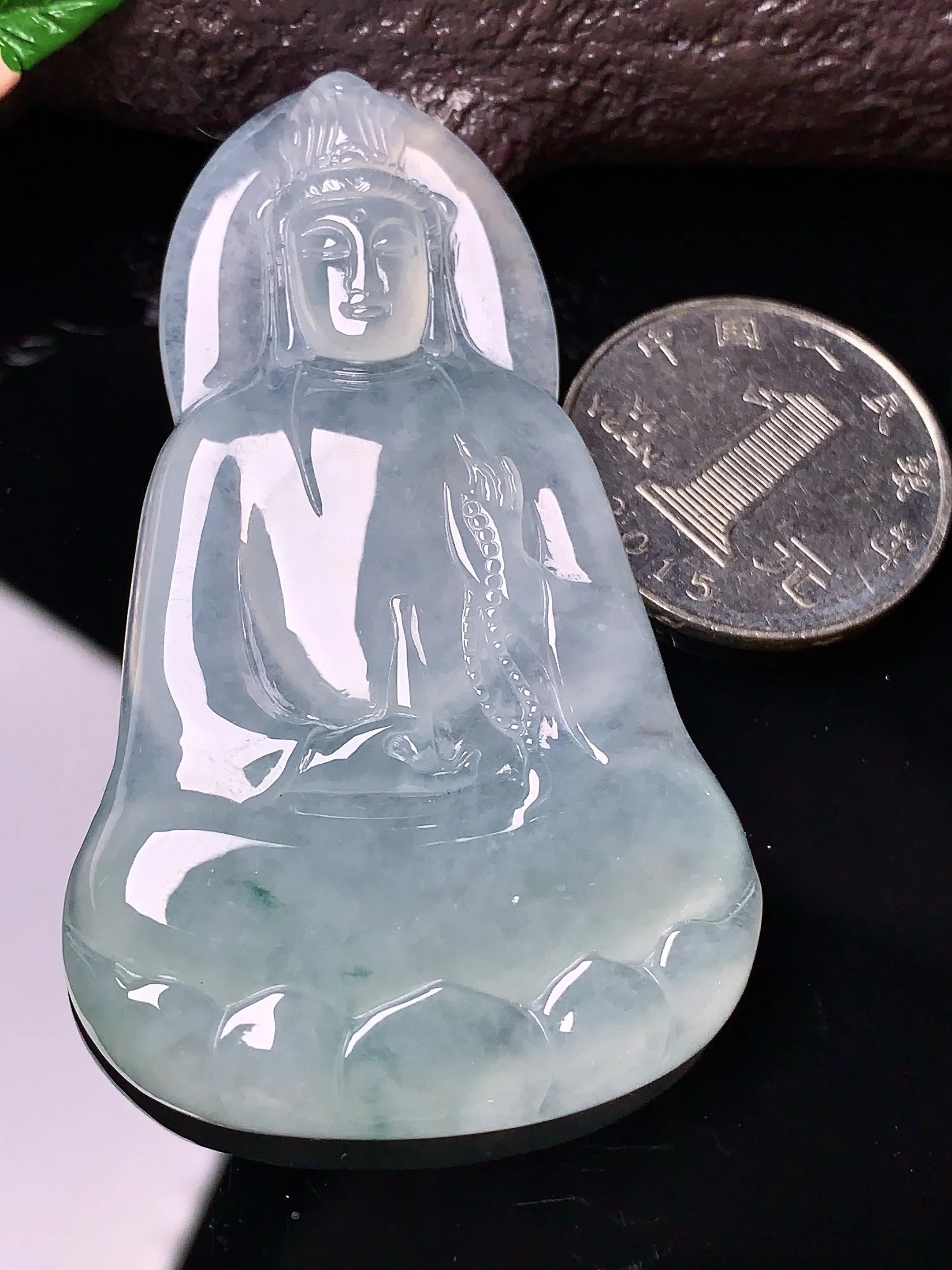 冰种观音吊坠 玉质细腻 色泽清新艳丽 整体尺寸62*37.3*6.2