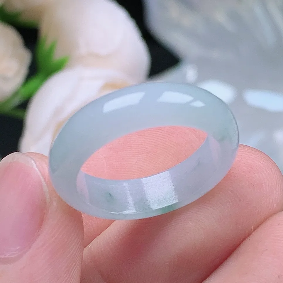 缅甸老坑种翡翠水润飘花戒指玉指环  水润通透 尺寸：18.1-5.8-3mm 17号圈口6S