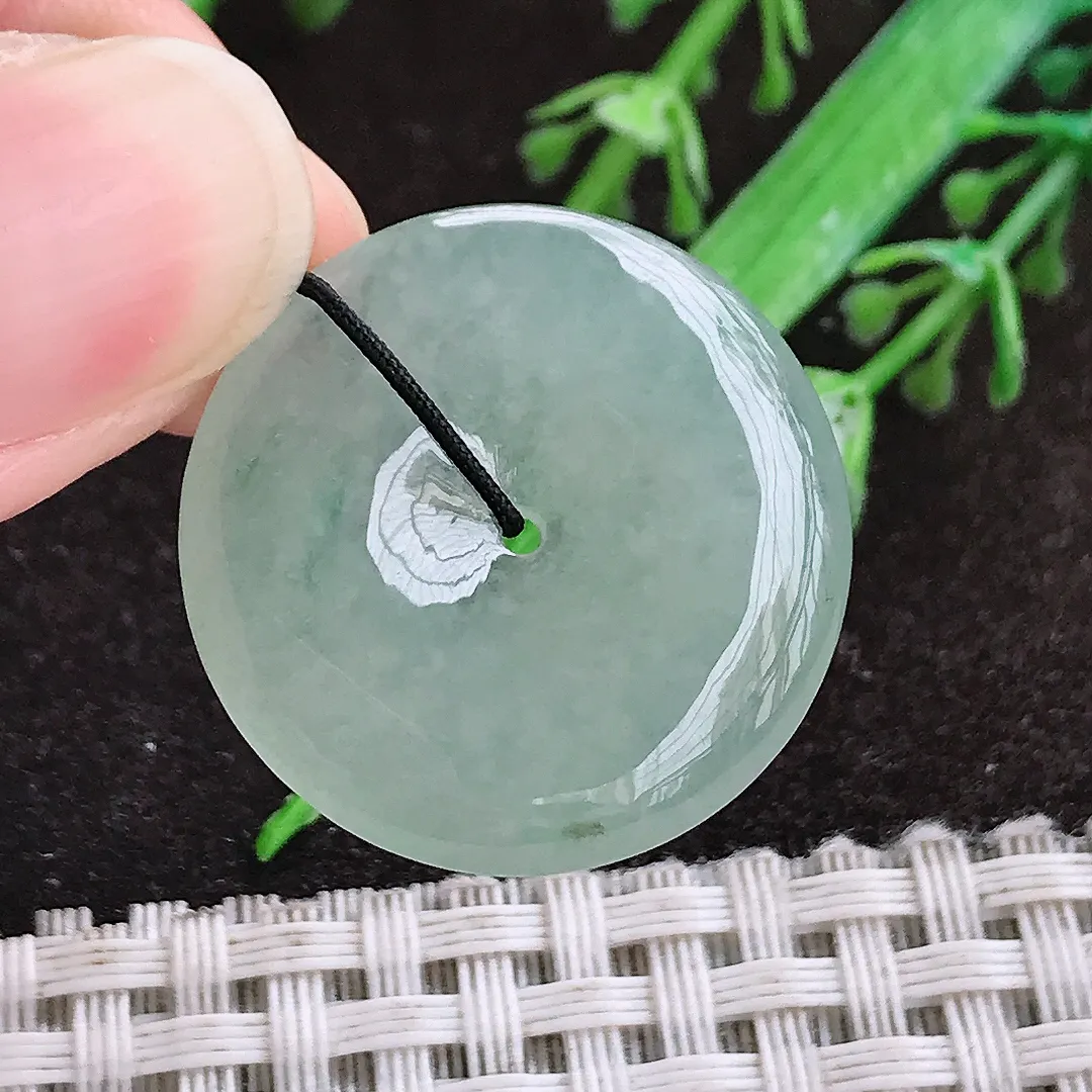 天然a货翡翠26.1/4.6老坑冰胶果冻冰晴平安扣吊坠天然翡翠玉扣挂件