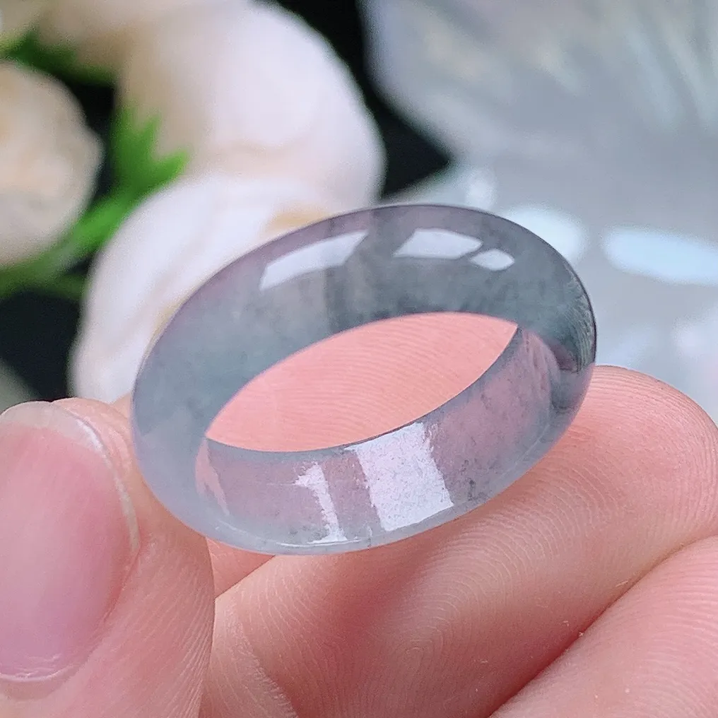 缅甸老坑冰种翡翠水润起胶宽边冰乌鸡戒指玉指环  水润通透 尺寸：18.2-6.1-2.6mm  17-18号圈口6S