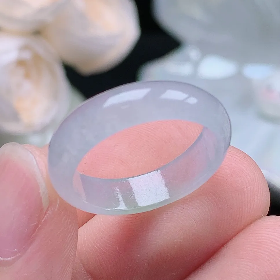 缅甸老坑冰种翡翠水润起胶飘绿戒指玉指环  水润通透 尺寸：18.3-5.5-2.8mm 17-18号圈口6S