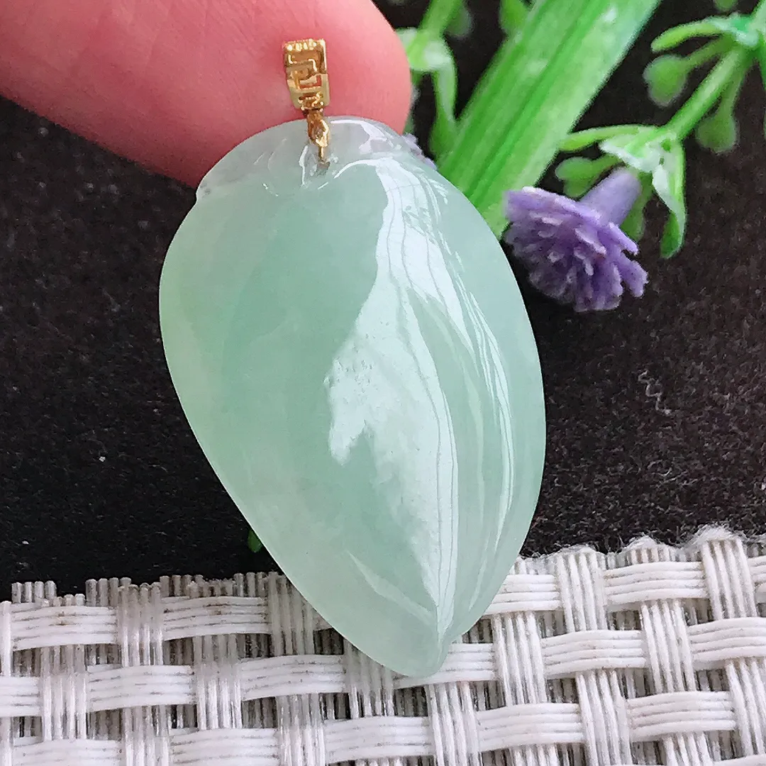 天然a货翡翠31/19.8/9.8老坑18k金镶嵌冰胶水灵冰晴绿桃子吊坠天然翡翠寿桃挂件