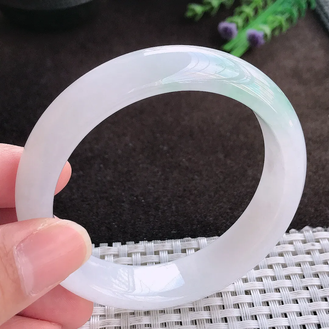 天然a货翡翠57.5/14.8/8老坑秀气冰胶轮胎手镯宽边翡翠玉手镯