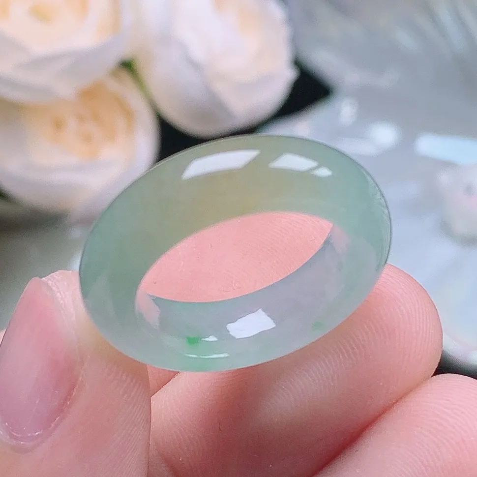 缅甸老坑种翡翠水润双彩黄加绿戒指玉指环  水润通透 尺寸：17-6.4-4.5mm 14号圈口6S