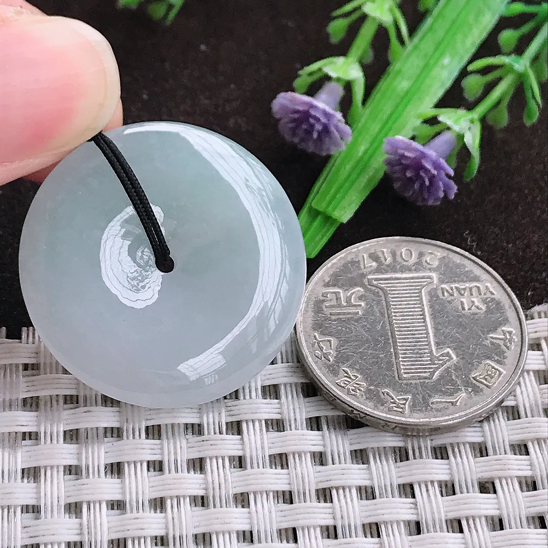 天然a货翡翠29.8/5.8老坑冰胶果冻饱满平安扣吊坠天然翡翠玉扣挂件