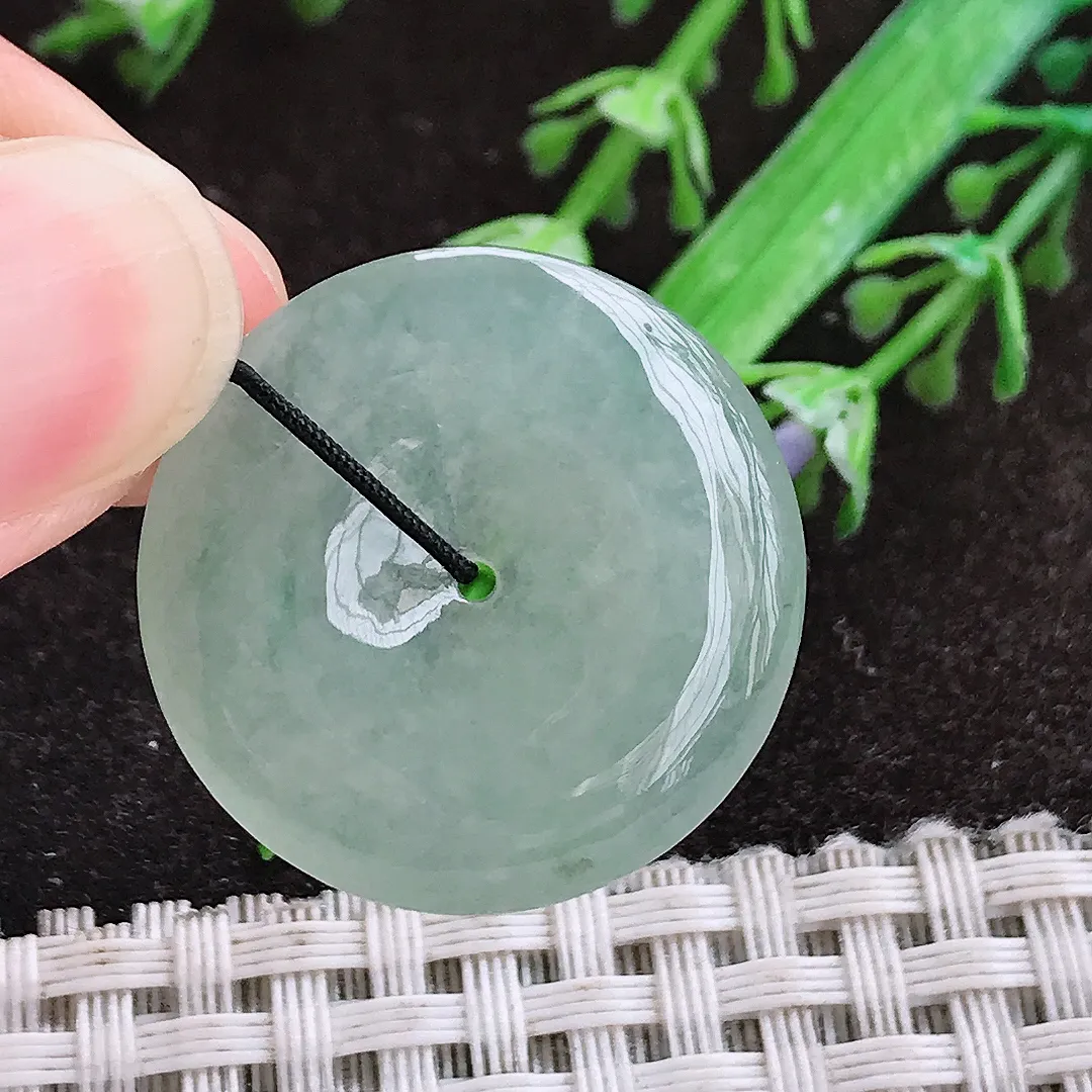 天然a货翡翠26.1/4.6老坑冰胶果冻冰晴平安扣吊坠天然翡翠玉扣挂件