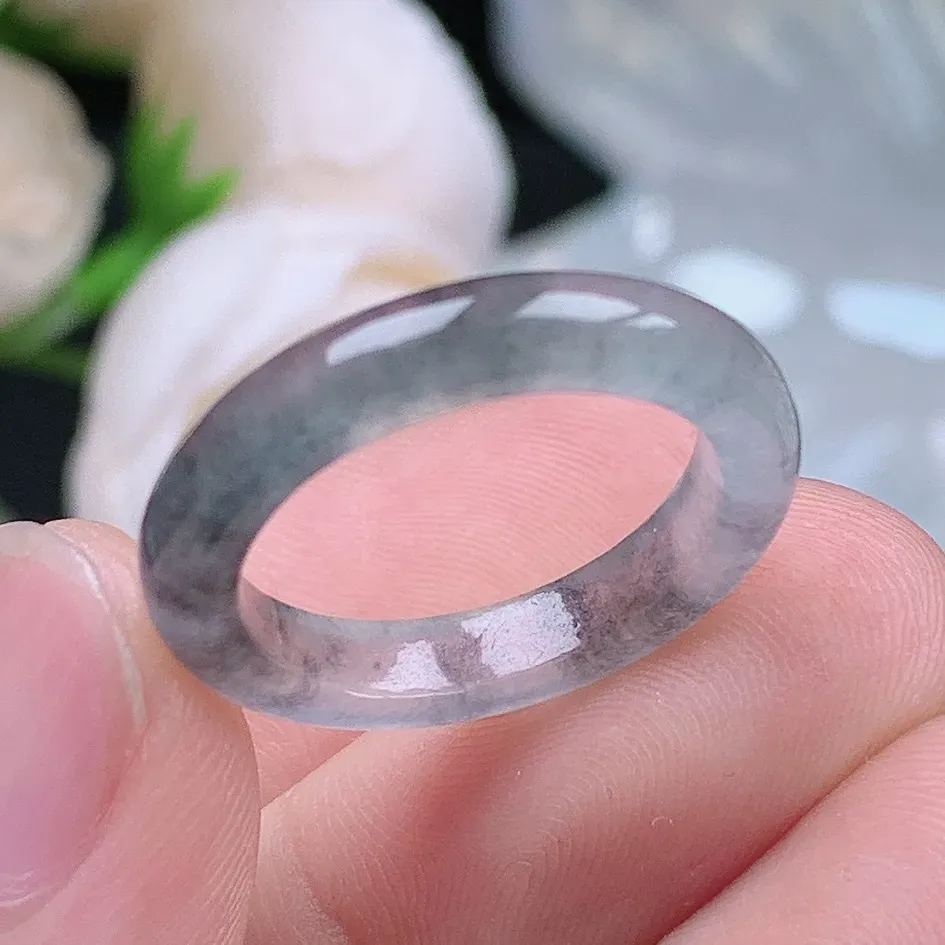 缅甸老坑冰种翡翠水润起胶冰乌鸡戒指玉指环  水润通透 尺寸：17.3-3.9-3.4mm 号圈口6S