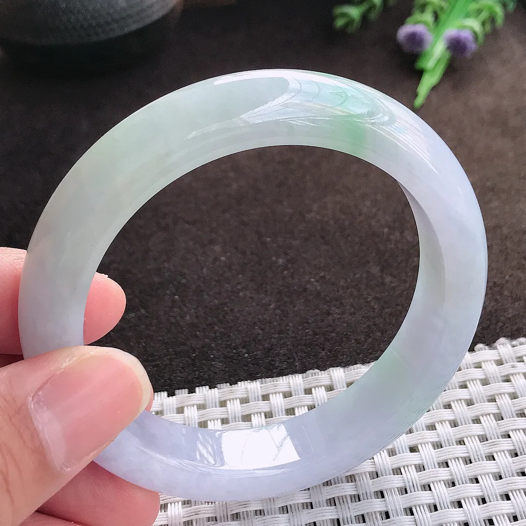 天然a货翡翠56.5/12.3/9老坑秀气冰润紫罗兰手镯宽边翡翠玉手镯