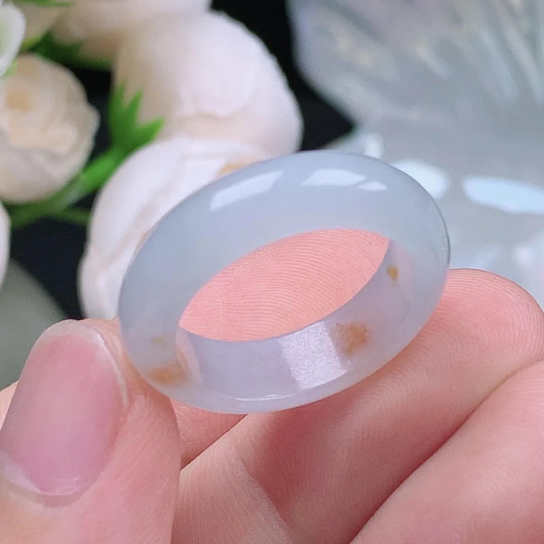 缅甸老坑种翡翠水润起胶飘金戒指玉指环  水润通透 尺寸：18.8-6.4-3.8mm 19号圈口6S