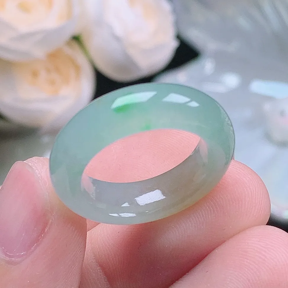 缅甸老坑种翡翠水润双彩黄加绿戒指玉指环  水润通透 尺寸：17-6.4-4.5mm 14号圈口6S