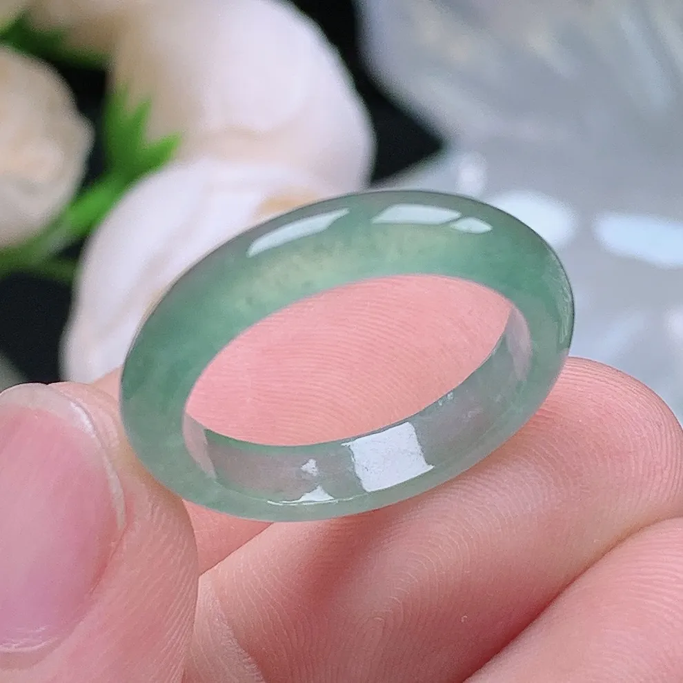 缅甸老坑冰种翡翠水润起胶晴水戒指玉指环  水润通透 尺寸：18.2-4.5-3mm 17-18号圈口6S