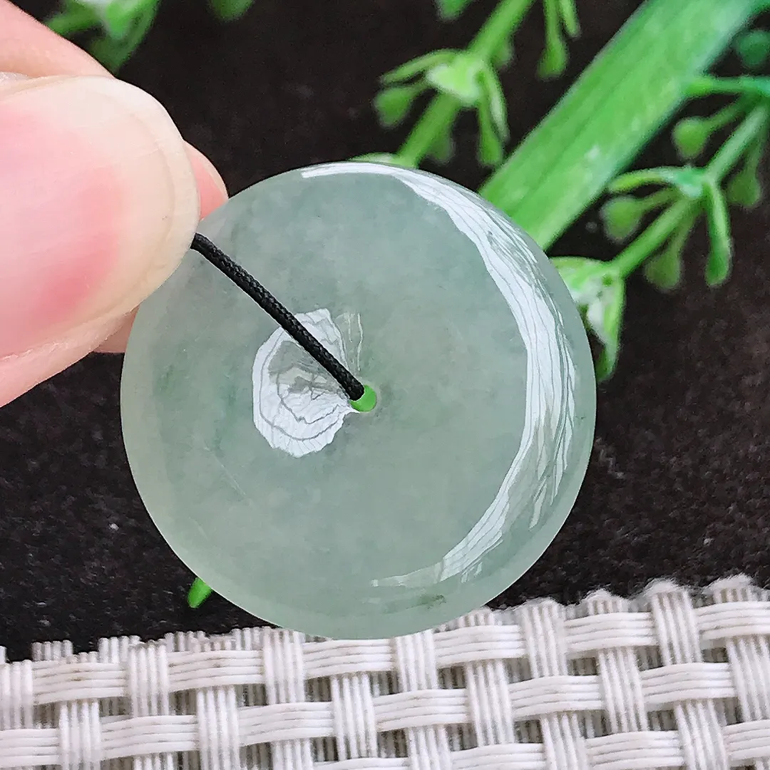 天然a货翡翠26.1/4.6老坑冰胶果冻冰晴平安扣吊坠天然翡翠玉扣挂件