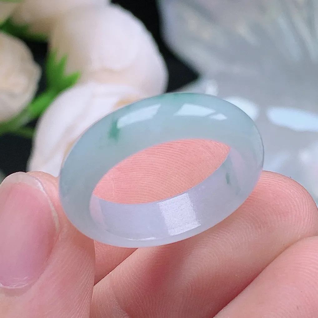 缅甸老坑种翡翠水润飘花戒指玉指环  水润通透 尺寸：18.1-5.8-3mm 17号圈口6S