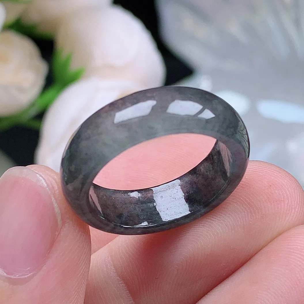 缅甸老坑冰种翡翠水润起胶冰乌鸡戒指玉指环  水润通透 尺寸：18-6.6-3mm 18号圈口6S