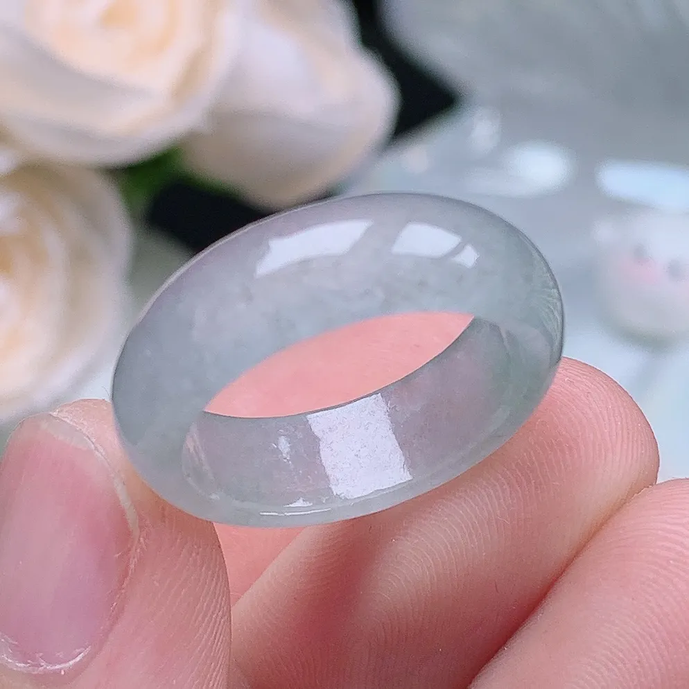 缅甸老坑冰种翡翠水润起胶晴底戒指玉指环  水润通透 尺寸：17.8-6.7-3.1mm 16号圈口6S