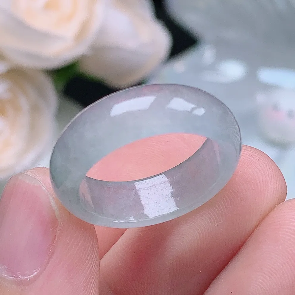 缅甸老坑冰种翡翠水润起胶晴底戒指玉指环  水润通透 尺寸：17.8-6.7-3.1mm 16号圈口6S