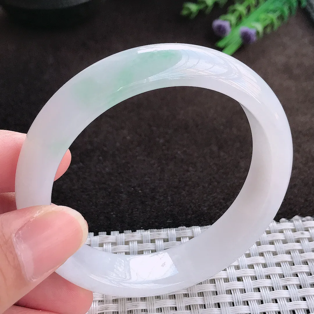 天然a货翡翠57.5/14.8/8老坑秀气冰胶轮胎手镯宽边翡翠玉手镯