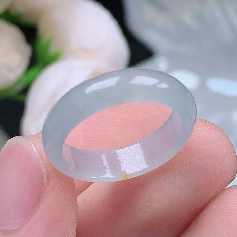 缅甸老坑冰种翡翠水润起胶飘金戒指玉指环  水润通透 尺寸：17.2-5.4-2.6mm 14-15号圈口6S