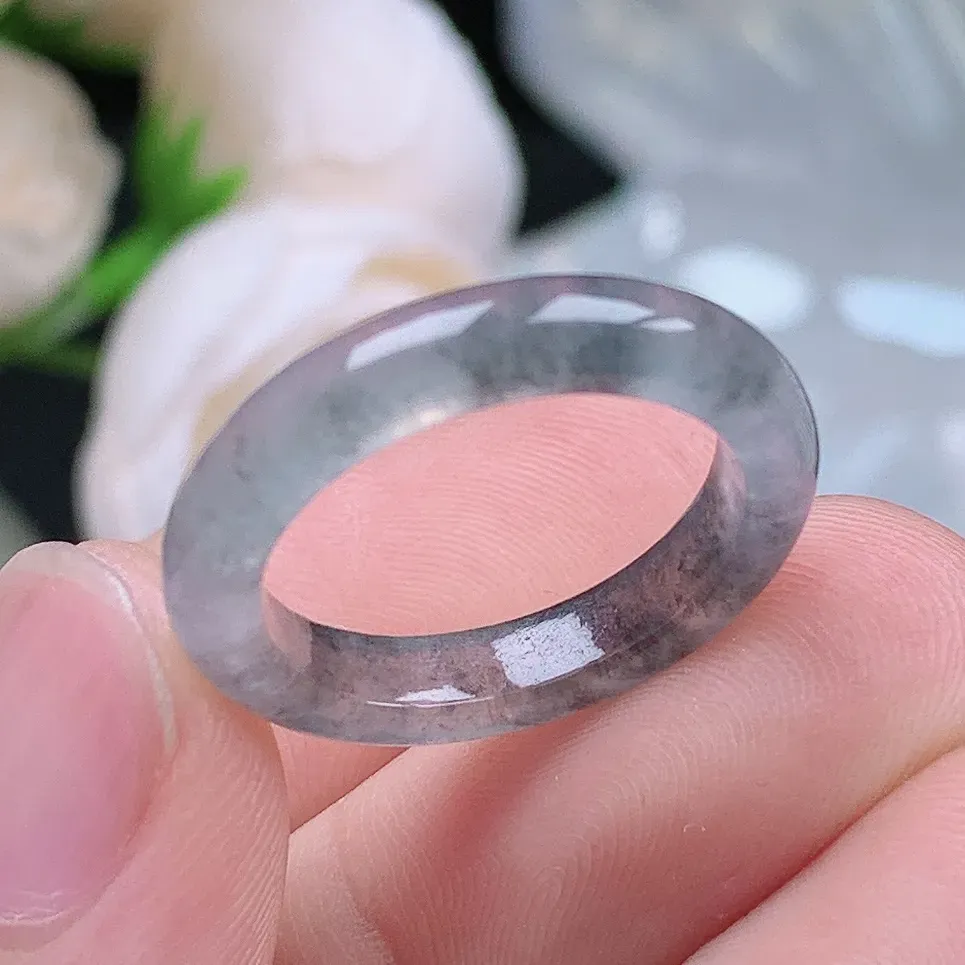 缅甸老坑冰种翡翠水润起胶冰乌鸡戒指玉指环  水润通透 尺寸：17.3-3.9-3.4mm 号圈口6S