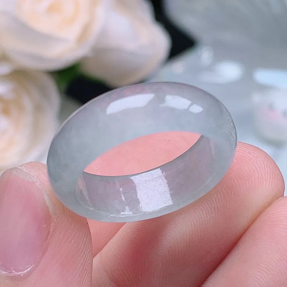 缅甸老坑冰种翡翠水润起胶晴底戒指玉指环  水润通透 尺寸：17.8-6.7-3.1mm 16号圈口6S