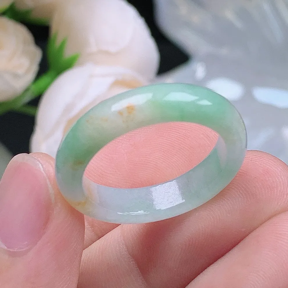 缅甸老坑种翡翠水润双彩黄加绿戒指玉指环  水润通透 尺寸：20.2-5.4-3.5mm 23号圈口6S