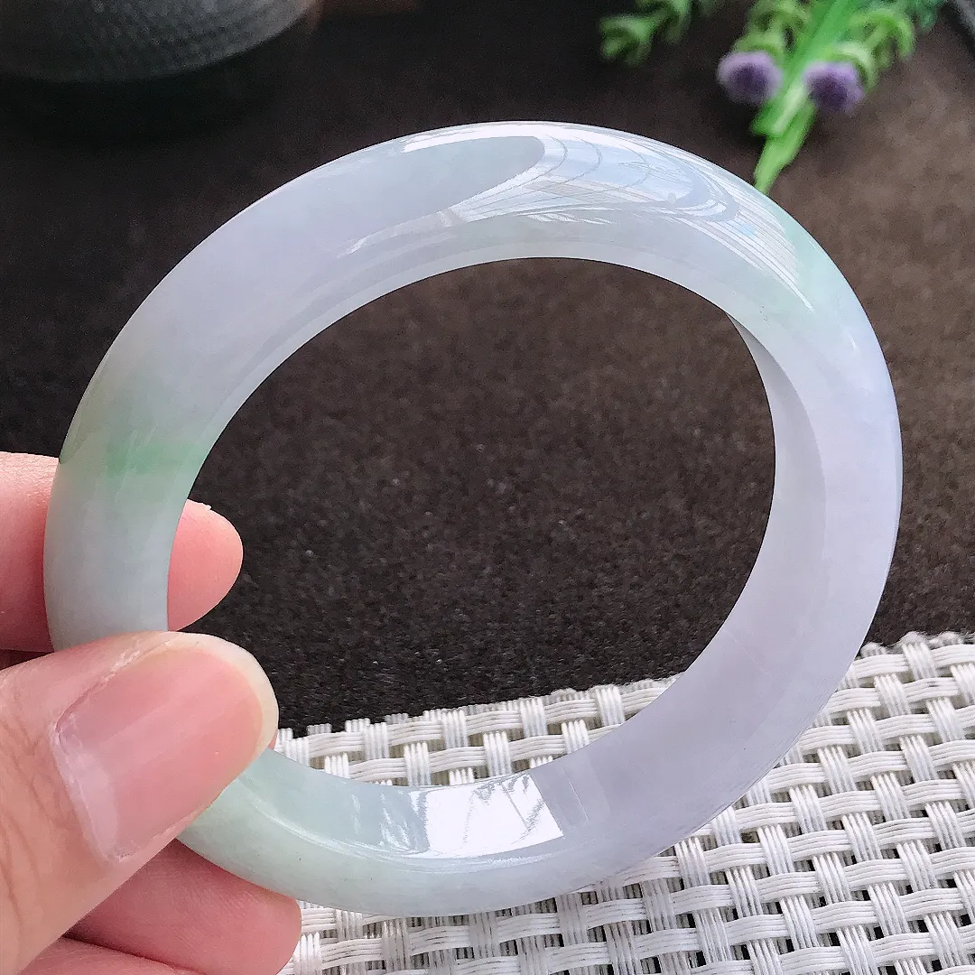 天然a货翡翠56.5/12.3/9老坑秀气冰润紫罗兰手镯宽边翡翠玉手镯