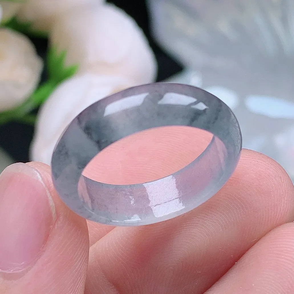 缅甸老坑冰种翡翠水润起胶宽边冰乌鸡戒指玉指环  水润通透 尺寸：18.2-6.1-2.6mm  17-18号圈口6S