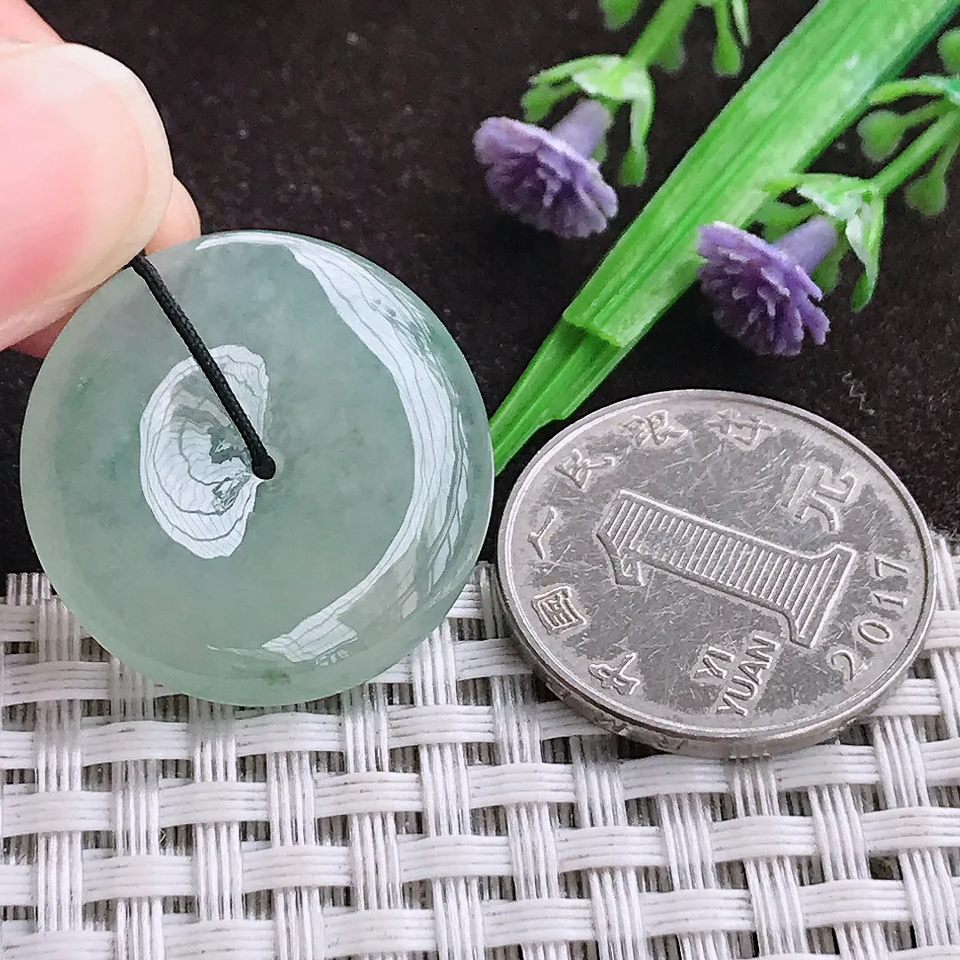 天然a货翡翠26.1/4.6老坑冰胶果冻冰晴平安扣吊坠天然翡翠玉扣挂件