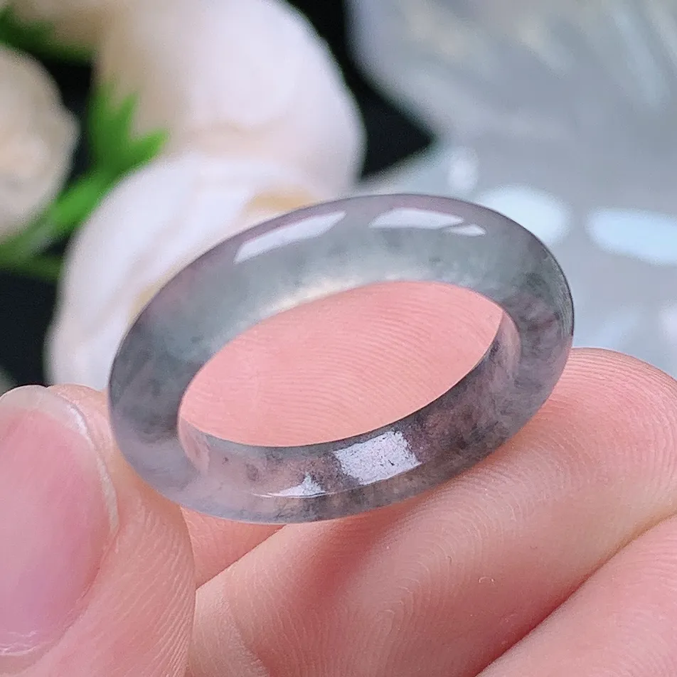 缅甸老坑冰种翡翠水润起胶冰乌鸡戒指玉指环  水润通透 尺寸：17.3-3.9-3.4mm 号圈口6S