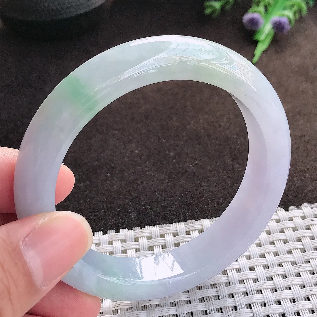 天然a货翡翠56.5/12.3/9老坑秀气冰润紫罗兰手镯宽边翡翠玉手镯