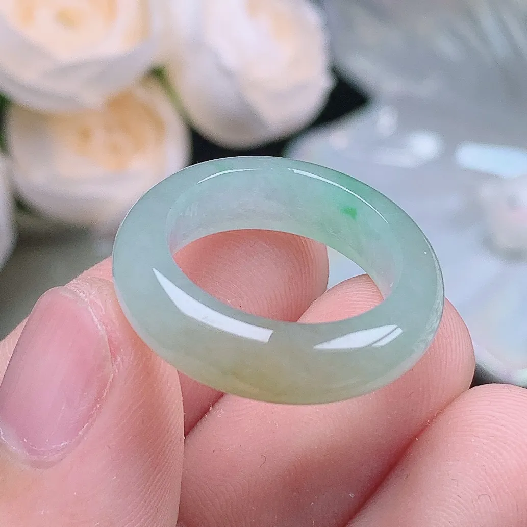 缅甸老坑种翡翠水润双彩黄加绿戒指玉指环  水润通透 尺寸：17-6.4-4.5mm 14号圈口6S