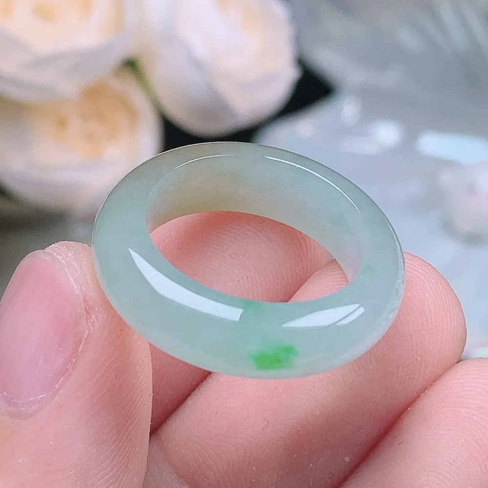 缅甸老坑种翡翠水润双彩黄加绿戒指玉指环  水润通透 尺寸：17-6.4-4.5mm 14号圈口6S