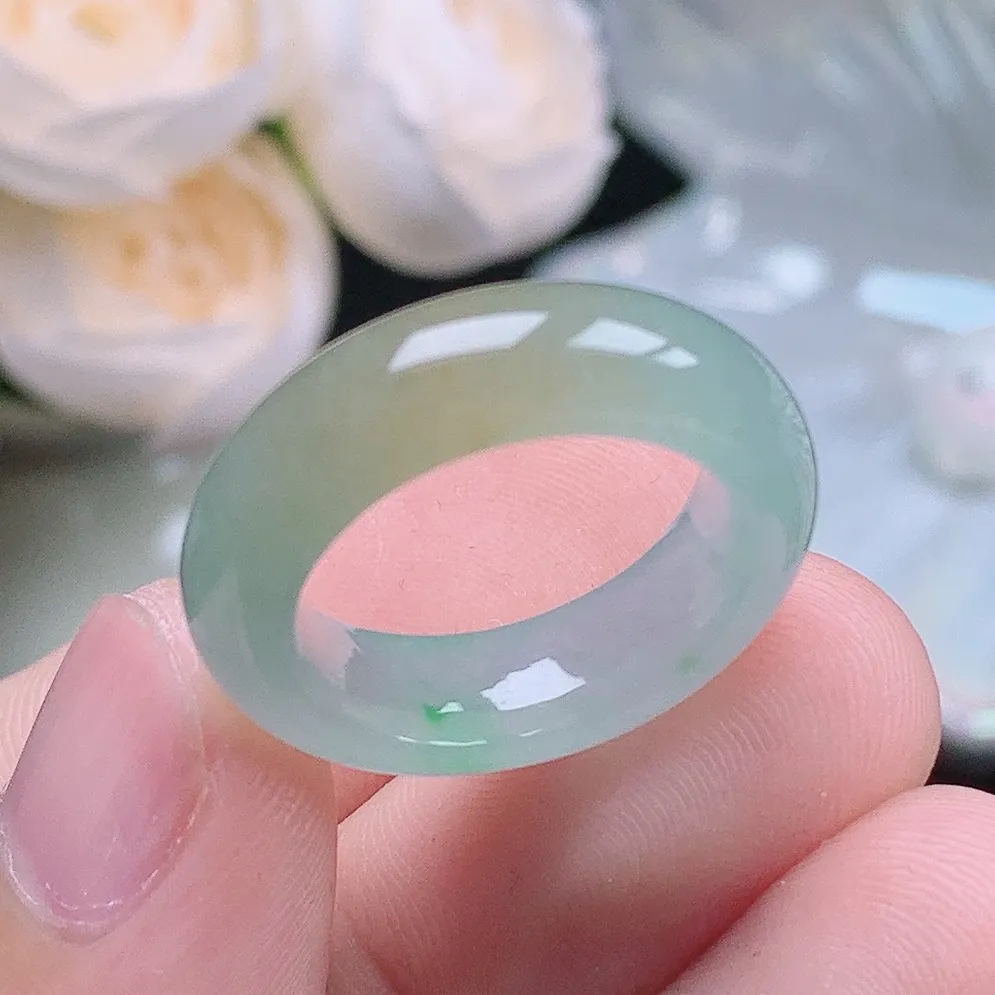 缅甸老坑种翡翠水润双彩黄加绿戒指玉指环  水润通透 尺寸：17-6.4-4.5mm 14号圈口6S