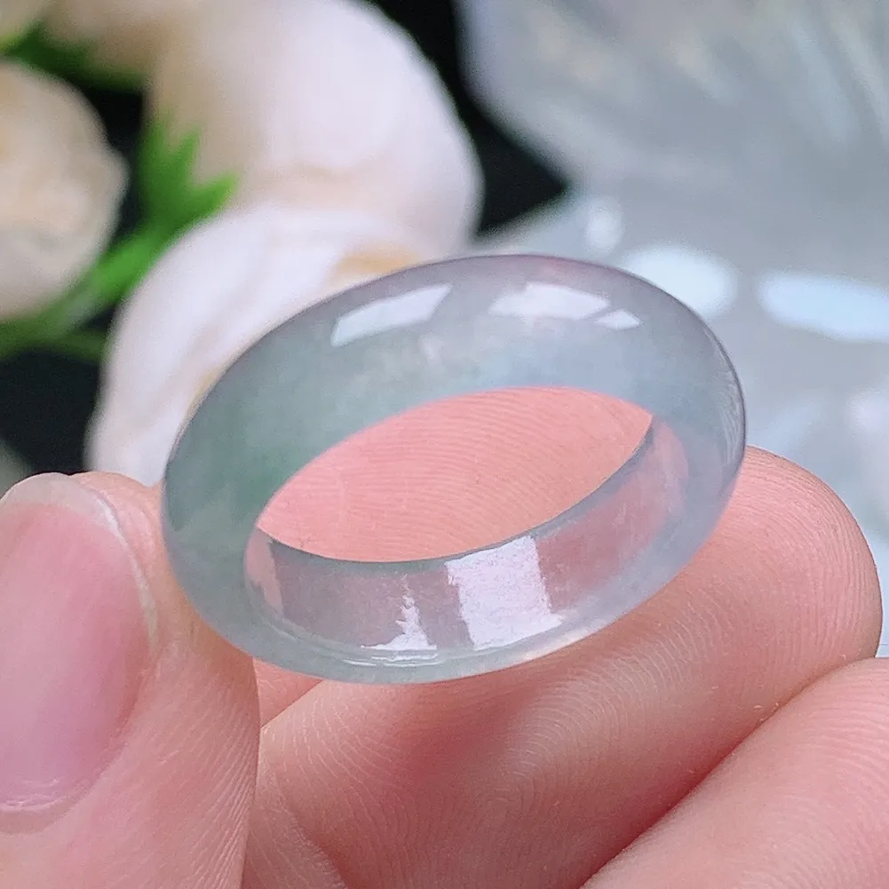 缅甸老坑冰种翡翠水润起胶半山水戒指玉指环  水润通透 尺寸：17.8-5.7-3.1mm 16号圈口6S