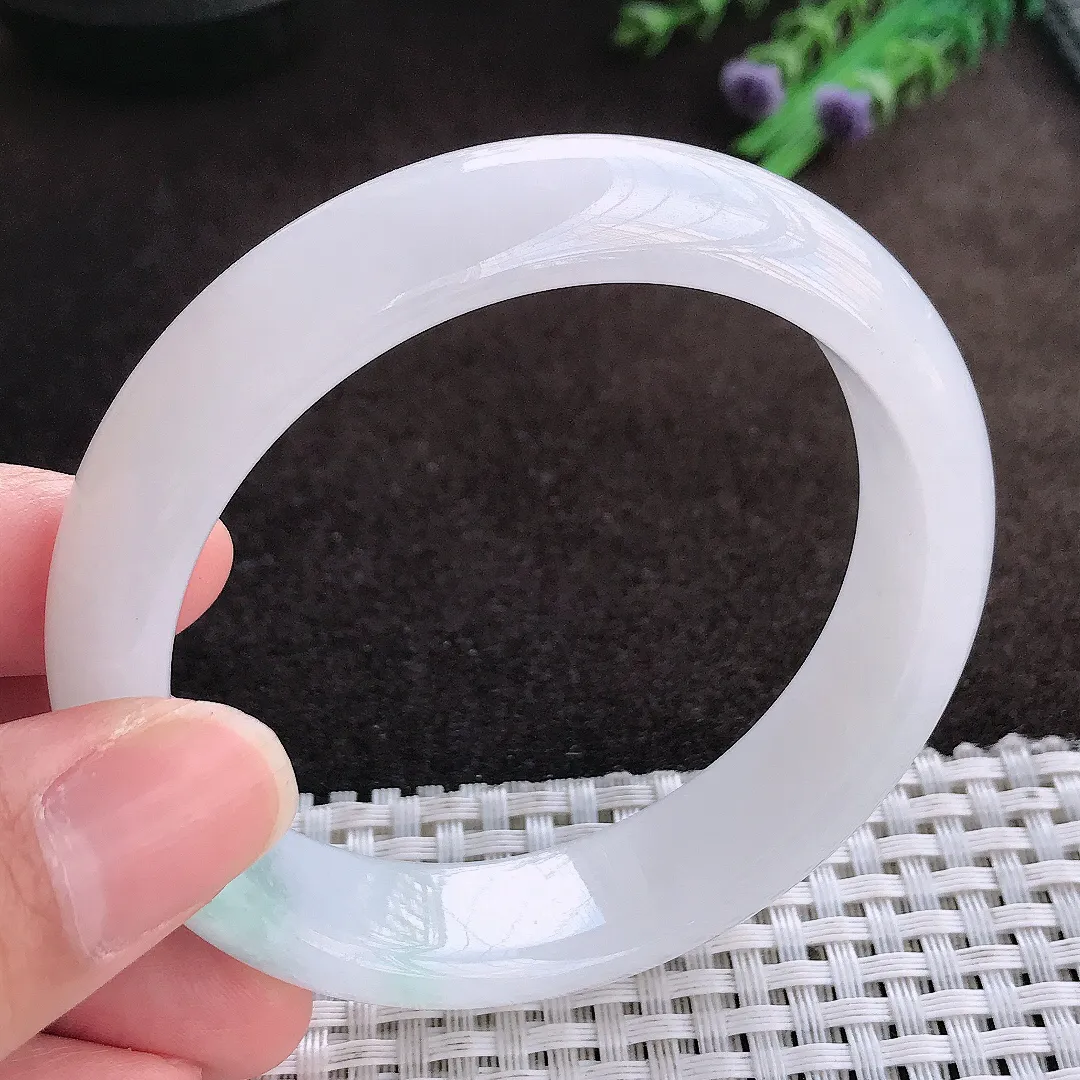 天然a货翡翠57.5/14.8/8老坑秀气冰胶轮胎手镯宽边翡翠玉手镯