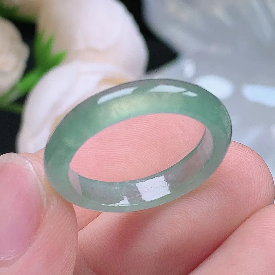缅甸老坑冰种翡翠水润起胶晴水戒指玉指环  水润通透 尺寸：18.2-4.5-3mm 17-18号圈口6S