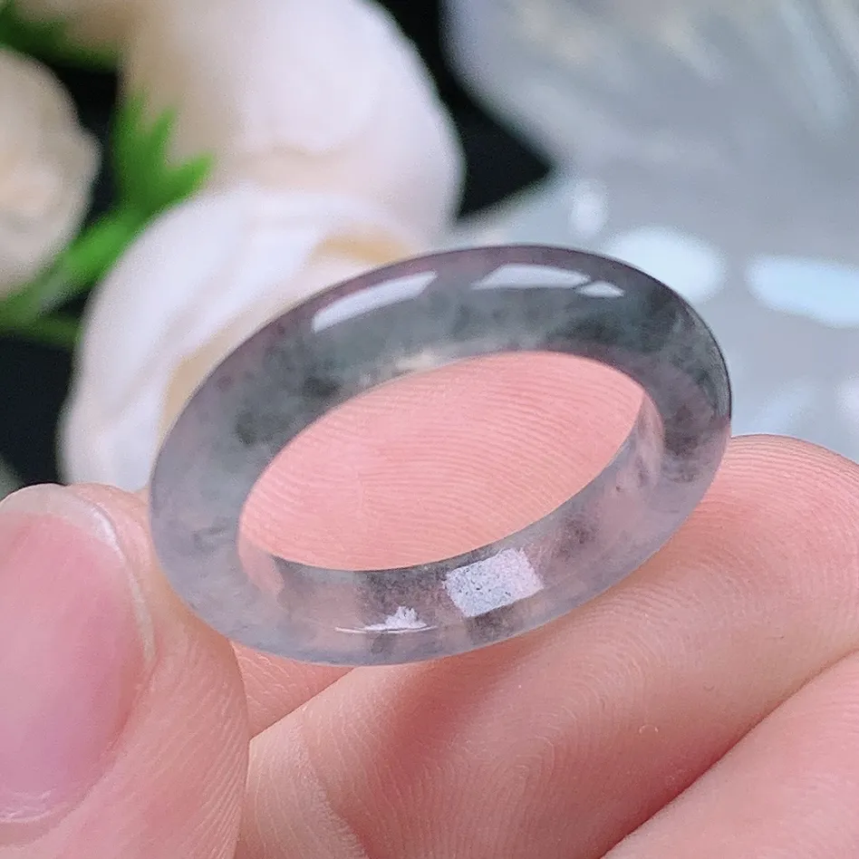 缅甸老坑冰种翡翠水润起胶冰乌鸡戒指玉指环  水润通透 尺寸：17.3-3.9-3.4mm 号圈口6S