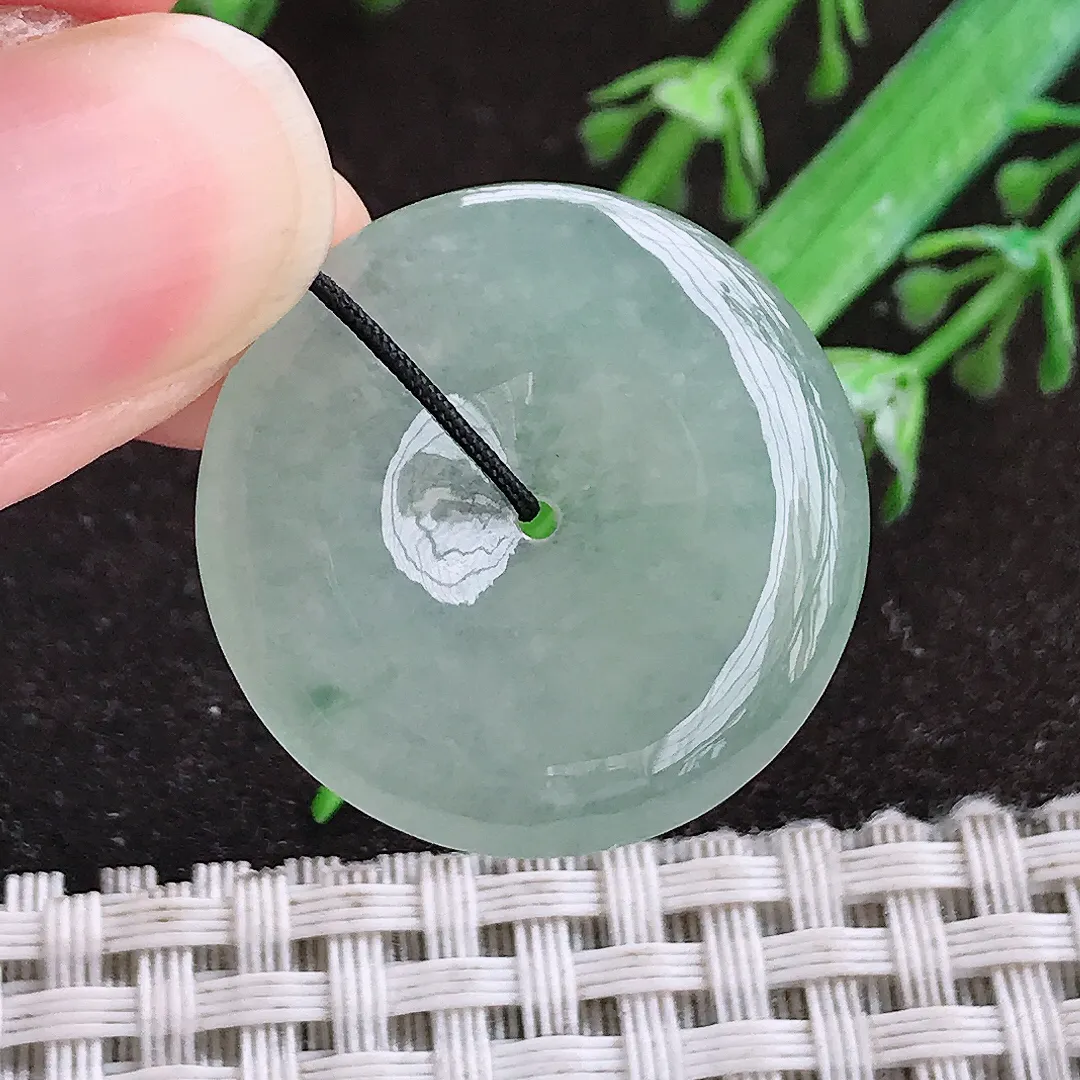 天然a货翡翠26.1/4.6老坑冰胶果冻冰晴平安扣吊坠天然翡翠玉扣挂件