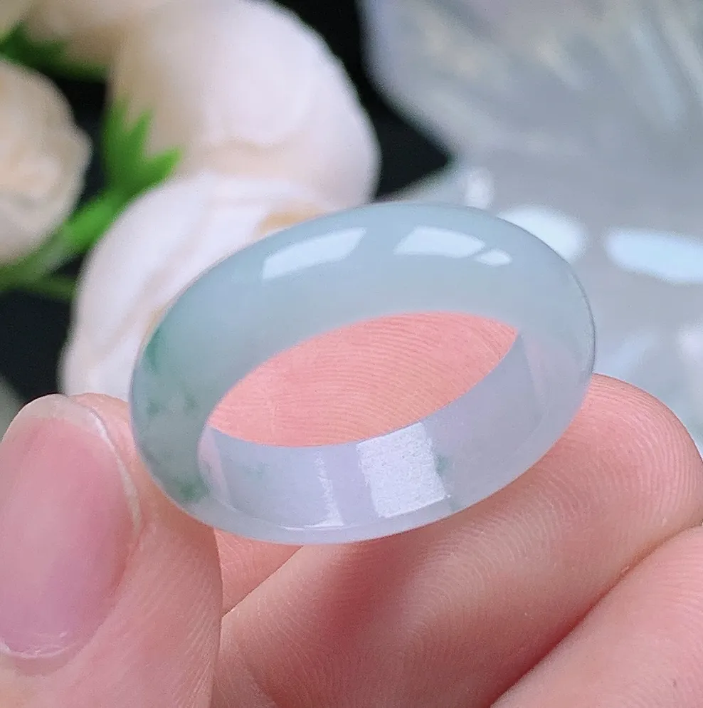 缅甸老坑种翡翠水润飘花戒指玉指环  水润通透 尺寸：18.1-5.8-3mm 17号圈口6S