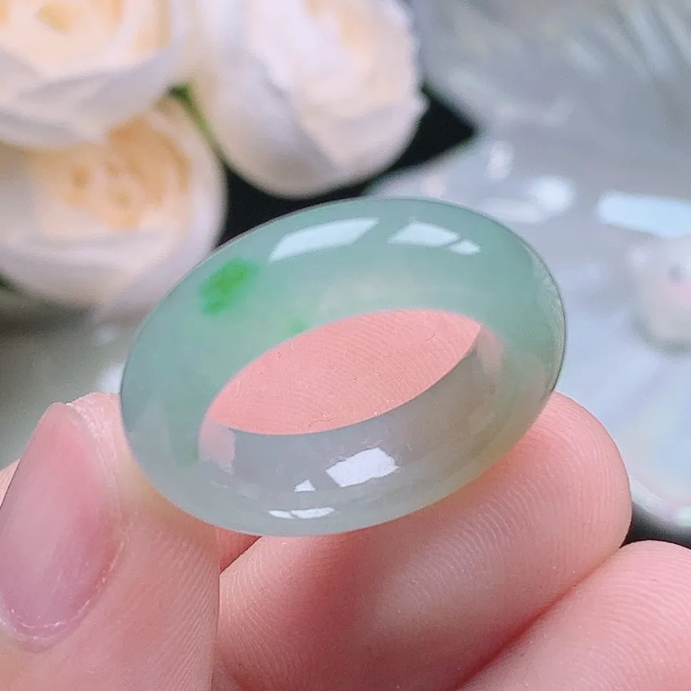 缅甸老坑种翡翠水润双彩黄加绿戒指玉指环  水润通透 尺寸：17-6.4-4.5mm 14号圈口6S