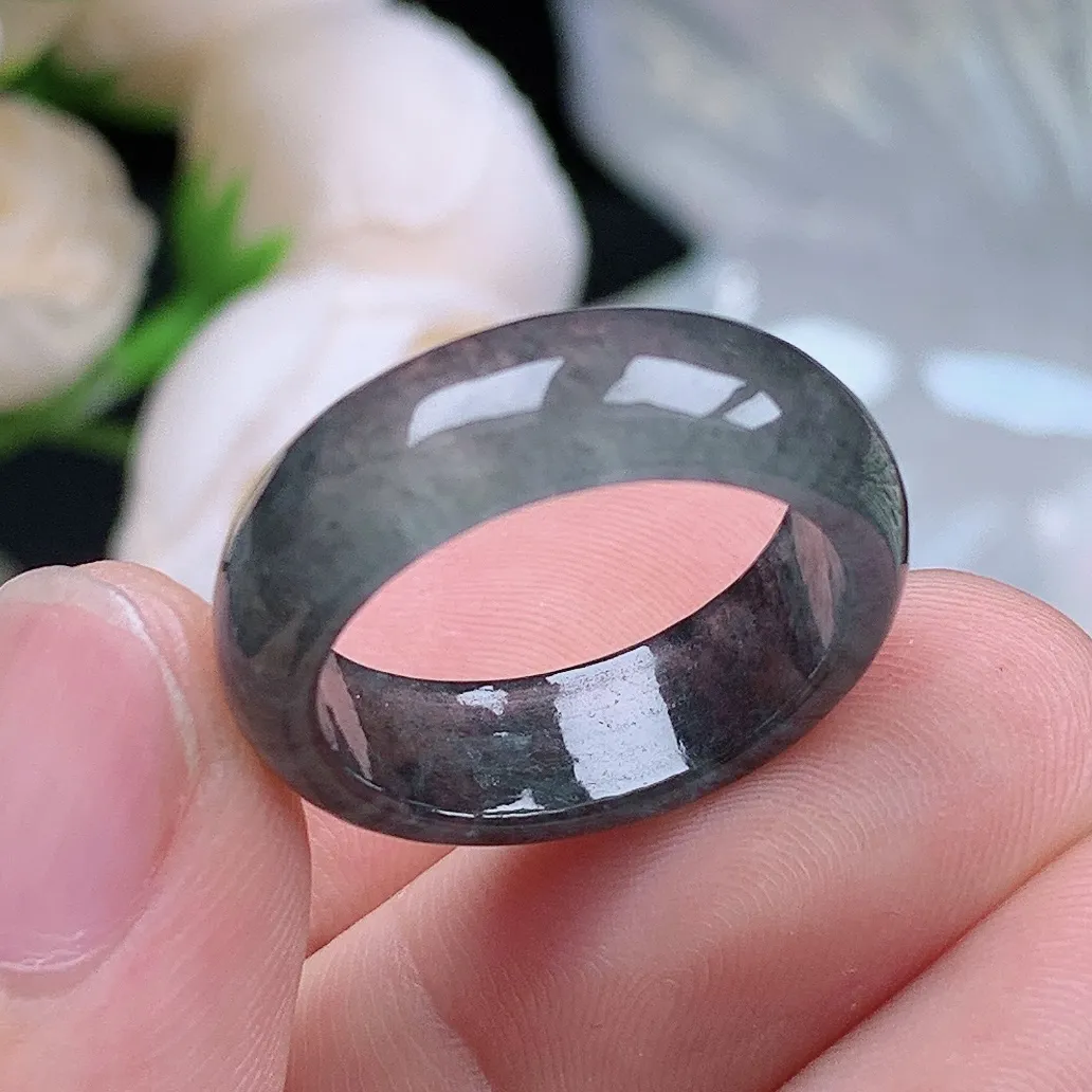 缅甸老坑冰种翡翠水润起胶冰乌鸡戒指玉指环  水润通透 尺寸：18-6.6-3mm 18号圈口6S