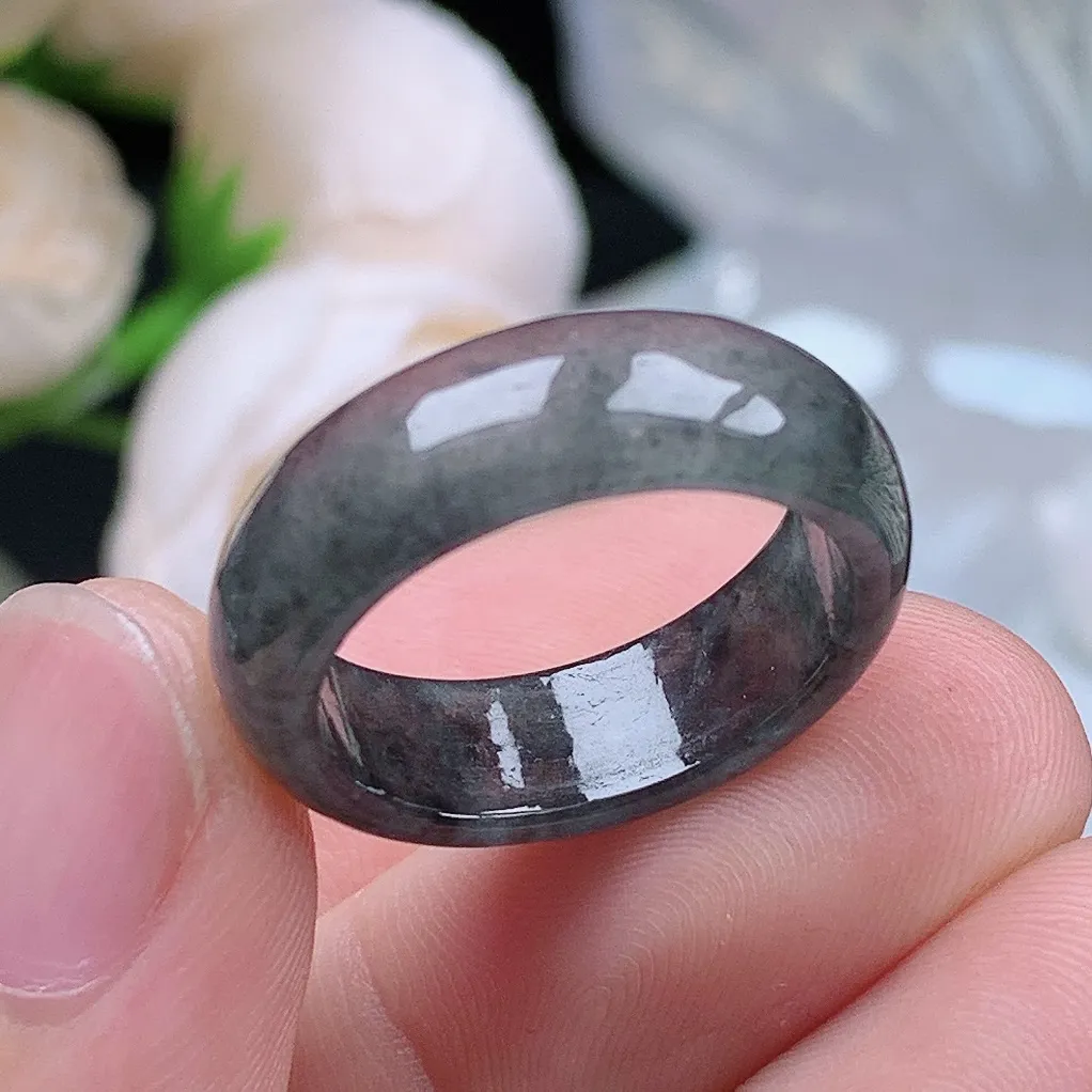 缅甸老坑冰种翡翠水润起胶冰乌鸡戒指玉指环  水润通透 尺寸：18-6.6-3mm 18号圈口6S