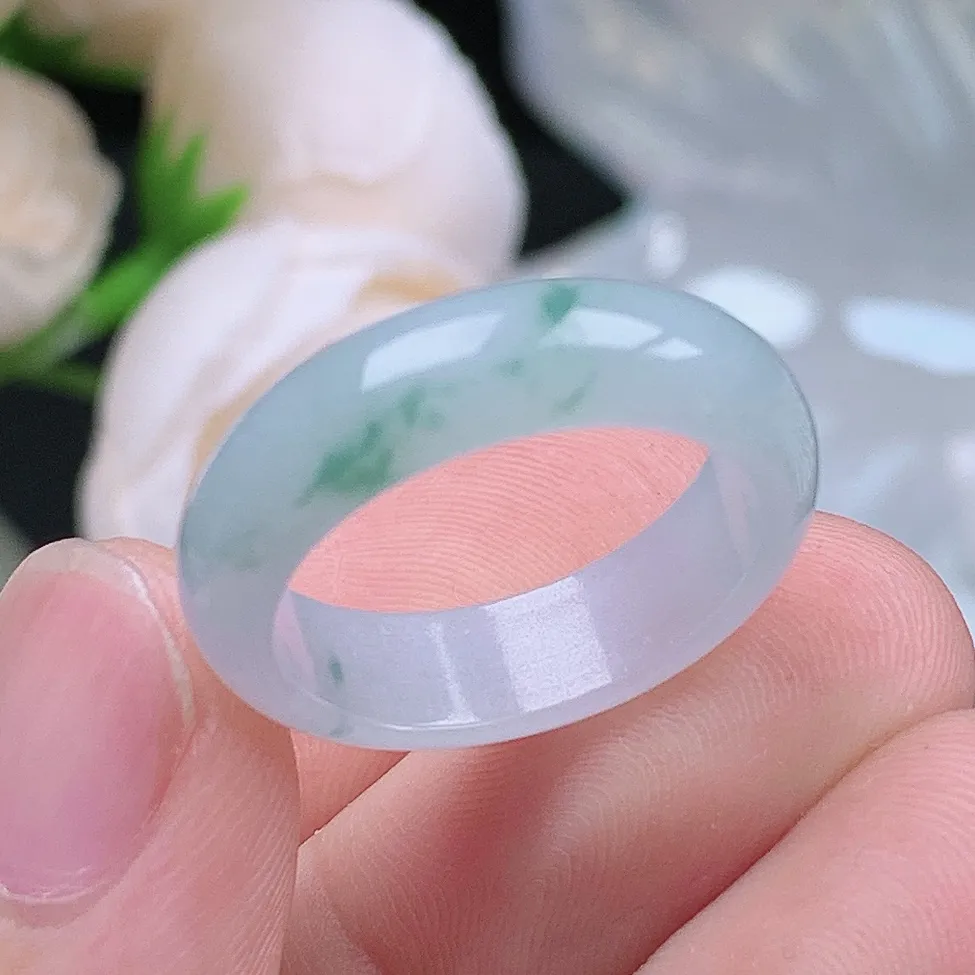 缅甸老坑种翡翠水润飘花戒指玉指环  水润通透 尺寸：18.1-5.8-3mm 17号圈口6S