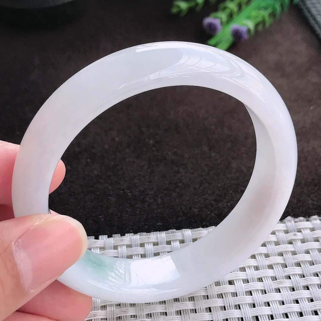 天然a货翡翠57.5/14.8/8老坑秀气冰胶轮胎手镯宽边翡翠玉手镯