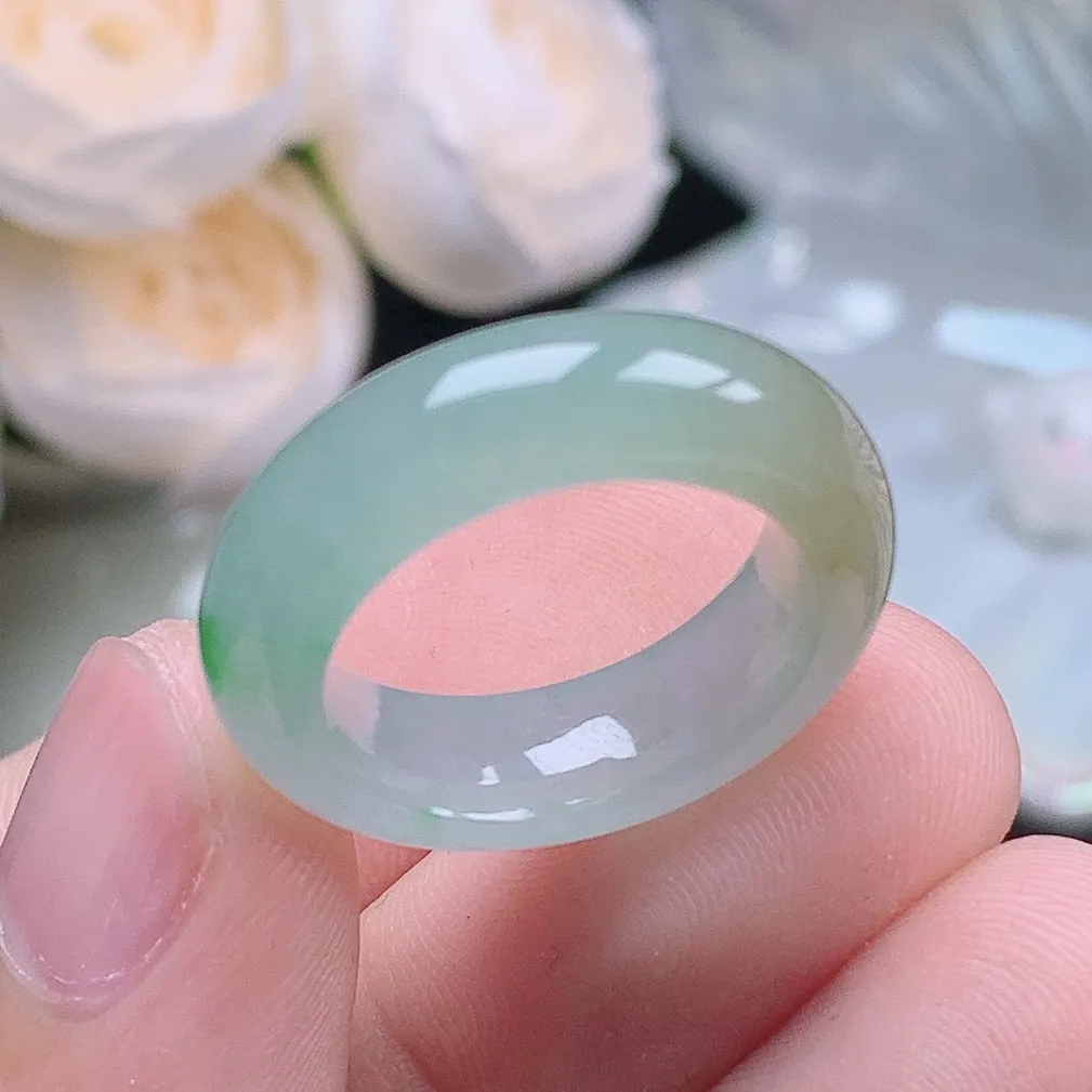 缅甸老坑种翡翠水润双彩黄加绿戒指玉指环  水润通透 尺寸：17-6.4-4.5mm 14号圈口6S