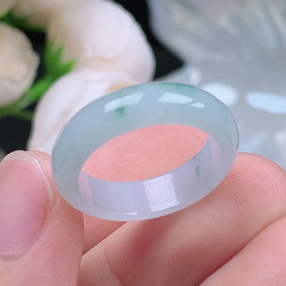 缅甸老坑种翡翠水润飘花戒指玉指环  水润通透 尺寸：18.1-5.8-3mm 17号圈口6S