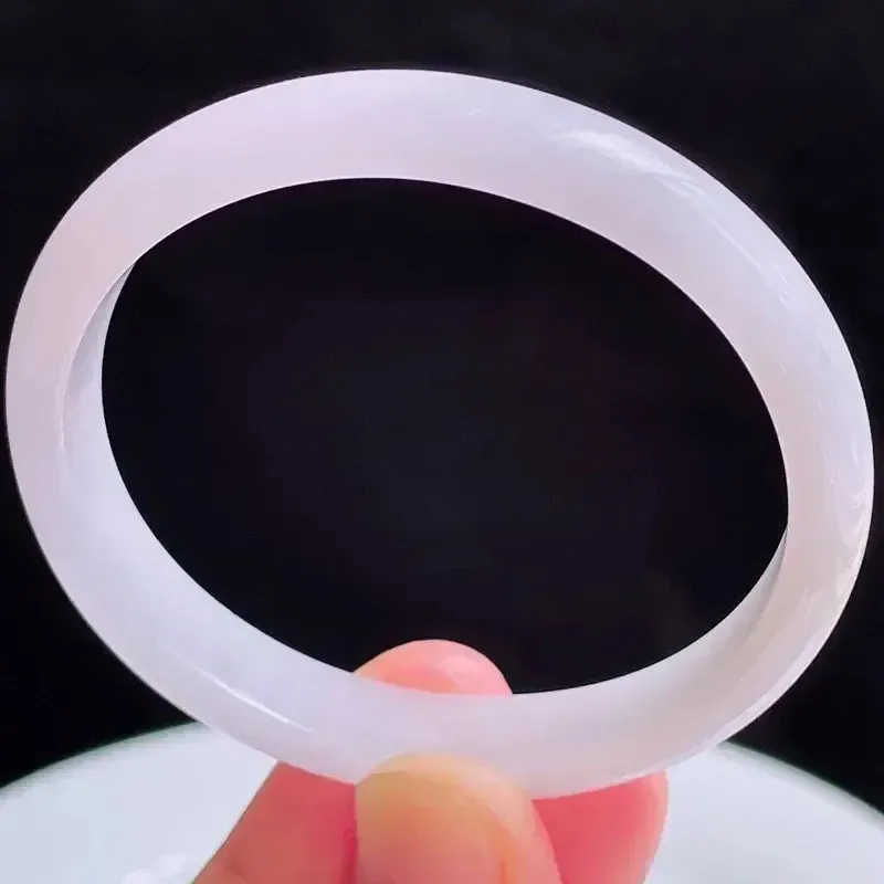 53.6圈贵妃天然翡翠淡紫玉手镯好种水春彩水润手镯26.47g